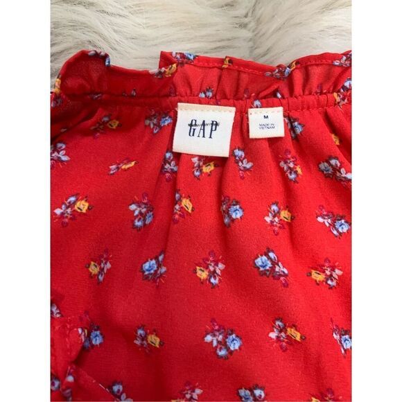 GAP Red Floral Print Long Sleeve Ruffle Dress Medium - Picture 6 of 9